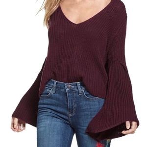 FREE PEOPLE | Dark Purple Damsel Sweater Bell Sleeves Size M
